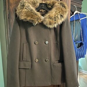kate spade Dark Brown Peacoat with Fur Collar